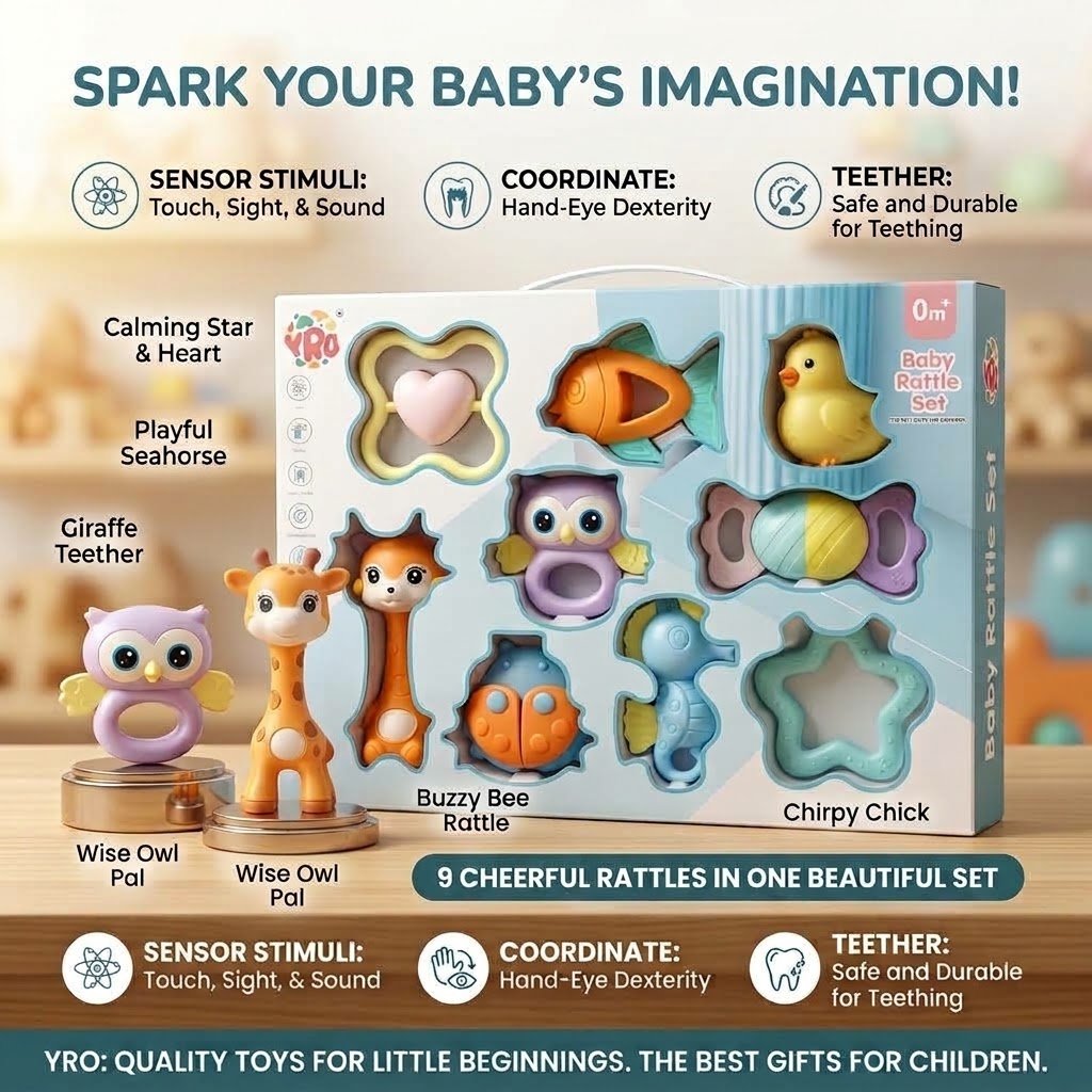 YRO 8-Piece Baby Rattle & Teether Set (0 Months+)